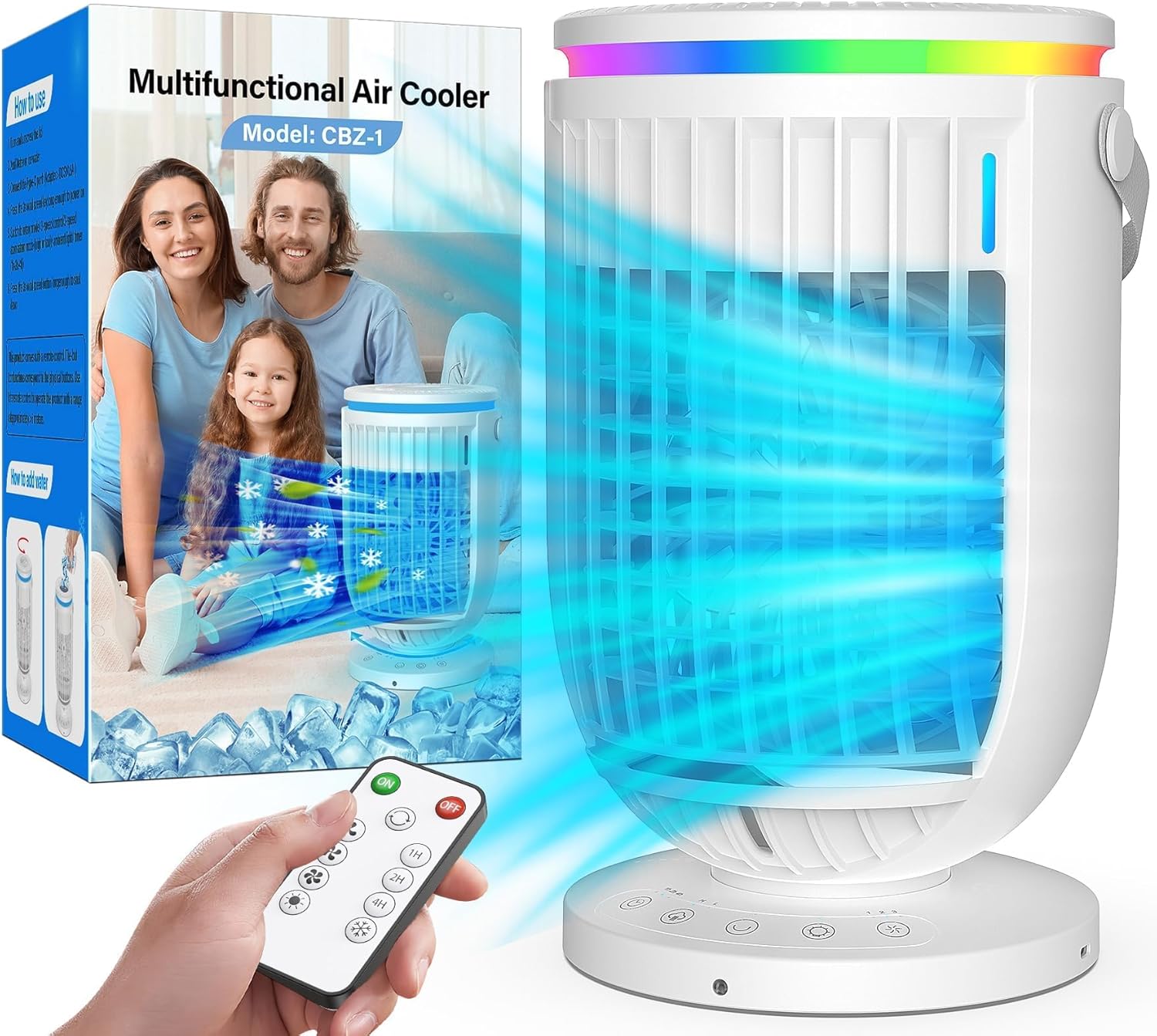 Portable Air Conditioners,Personal Mini Air Conditioner Fan with 1200ml Water Tank,4 in 1 Evaporative Air Cooler Cooling Fan with 2 Modes,3 Speeds,7 Night Lights, Portable AC for Bedroom, Office, Desk