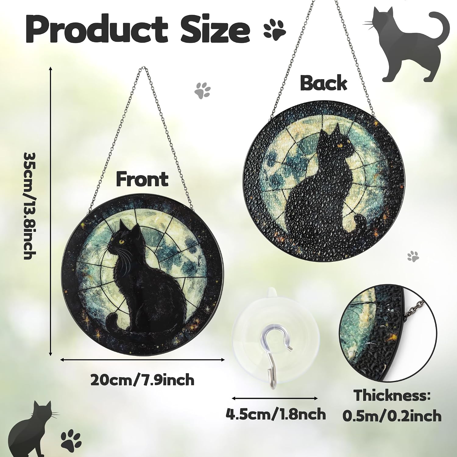 Black Cat & Moon Stained Glass Suncatcher Window Hanging Decoration image 2