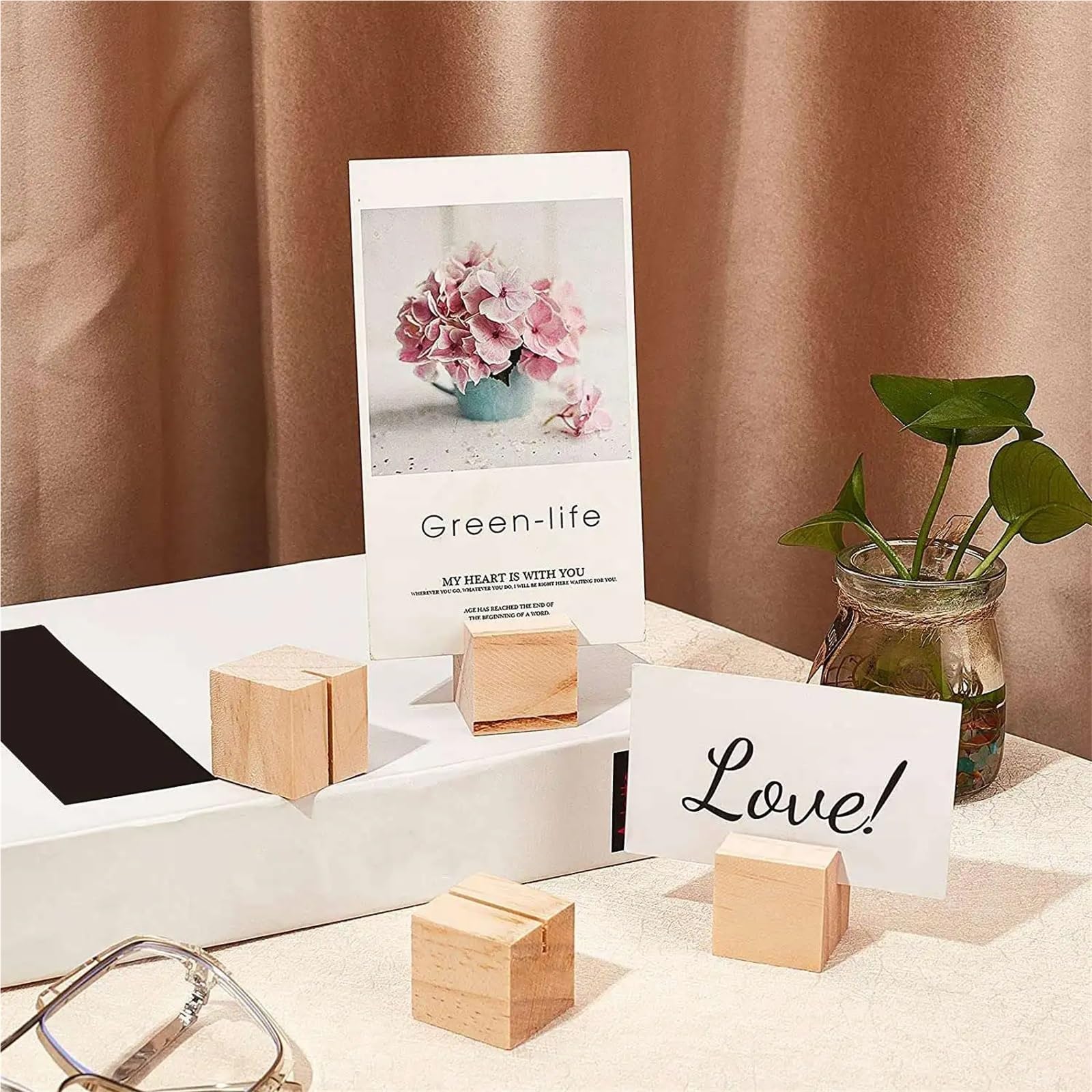 Tischkartenhalter aus Holz, 40 Stück, Namenskartenhalter, Tischnummernständer, Massivholz, Platzhalter für Hochzeitstisch, Namennummer, Bilder