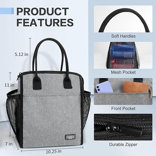 Vista 161 de Fmeida Lonchera aislada para mujeres y hombres, bolsas de almuerzo grandes de 9 litros con múltiples bolsillos, bolsa térmica reutilizable