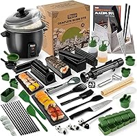 Sushi Maker Kit – 43-Piece Complete Set with Bazooka Roller, Onigiri Shaper, Nigiri Mold, Bamboo Rolling Mat & Tools | DIY for Beginners (Green)