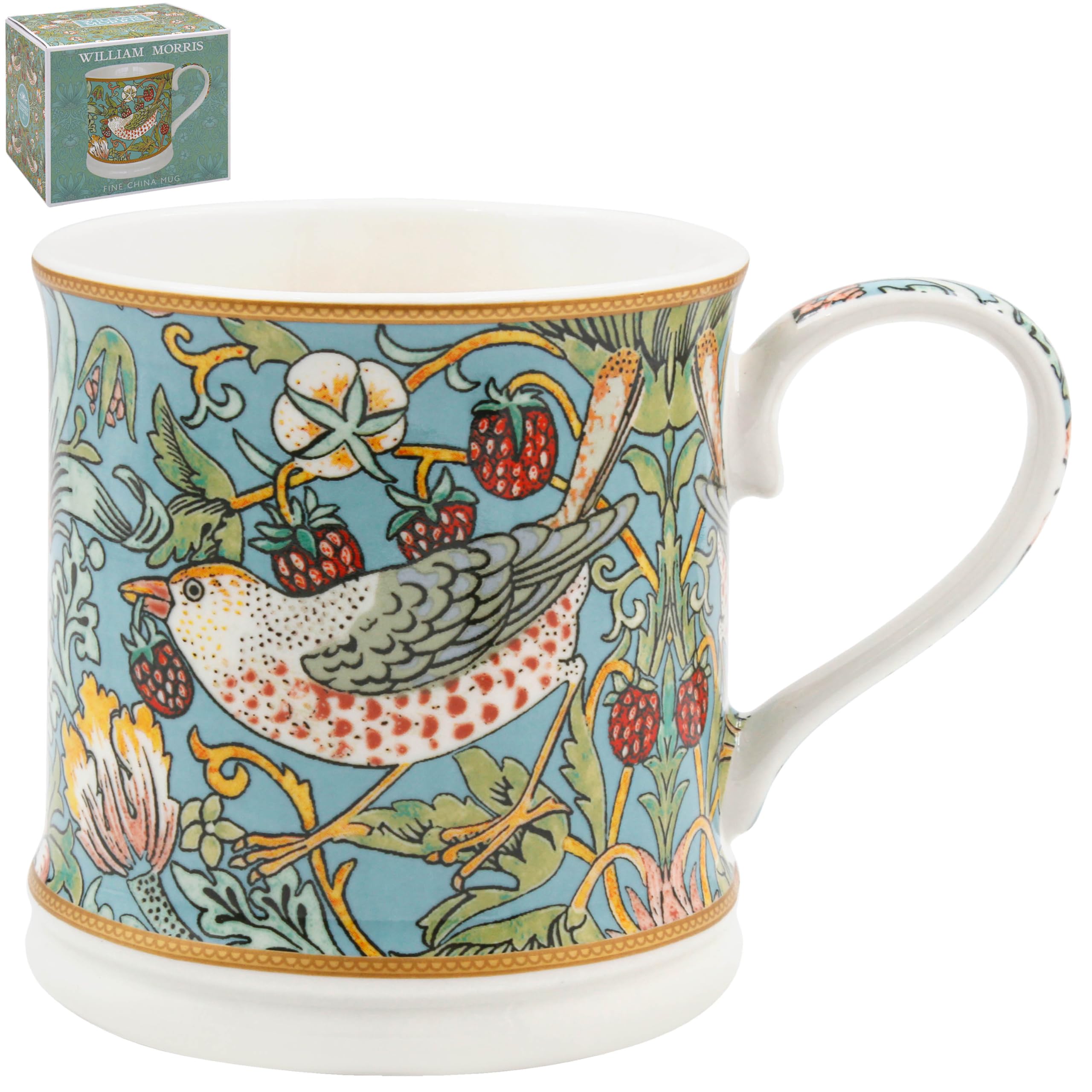 The Leonardo Collection Wm. Morris Strawberry Thief Teal Stoneware Strawberry Thief Teal Mug 366ml for Hot & Cold Drinks | Durable Coffee Cups for Home & Office | Easy-to-Hold Mugs for Daily Use