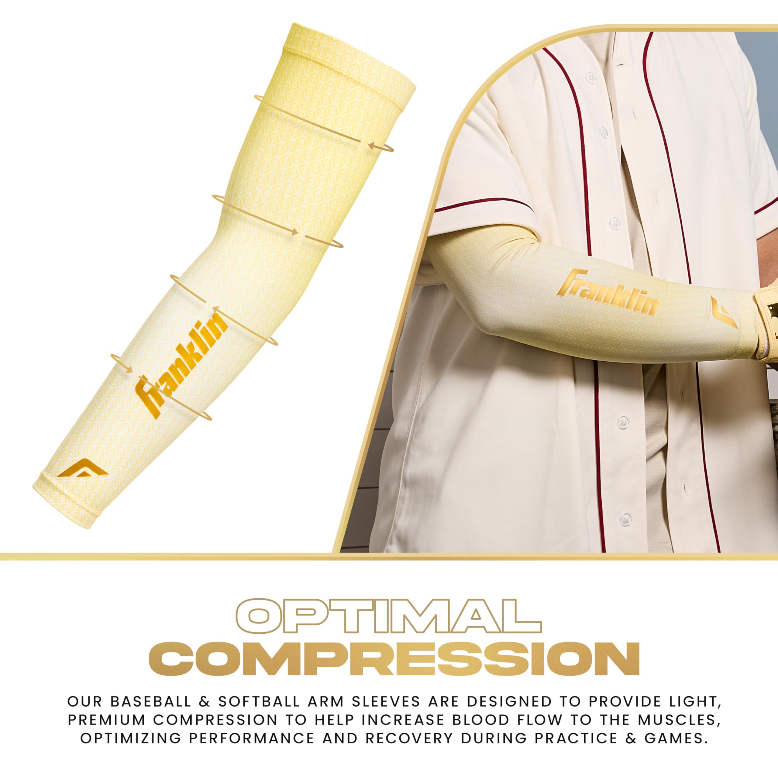 Franklin Sports Baseball-Armstulpen – Baseball + Softball-Arm-Kompressionsmanschetten für Damen und Herren – mehrere Größen + Farben, Vanille / Gold, Large-X-Large