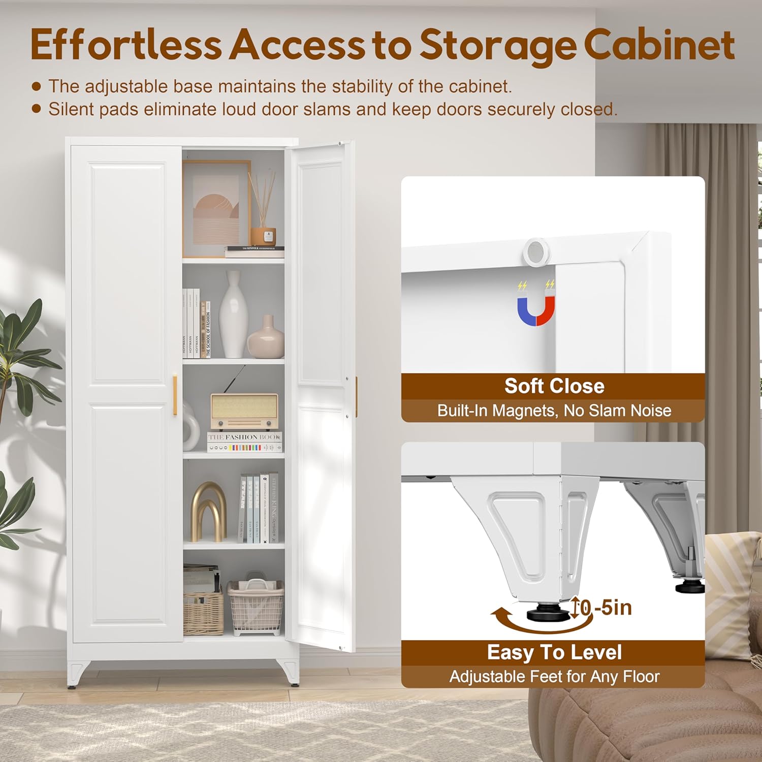 UNICOLY 75" Kitchen Pantry Cabinet, Tall Storage Cabinet with Doors and 4 Shelves, Metal Storage Cabinets for Kitchens, Living Room, Dinning Room, Assembly Required, White