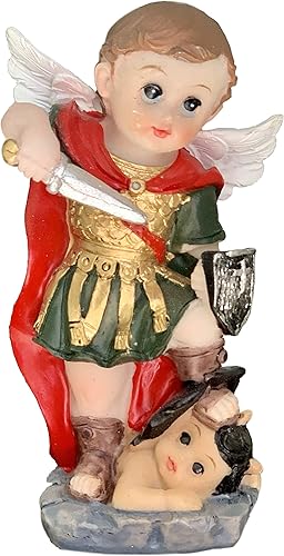 > San Miguel Arcangel/Estatua San Miguel Cara de Bebé Figura Religiosa 3.5" Alto>