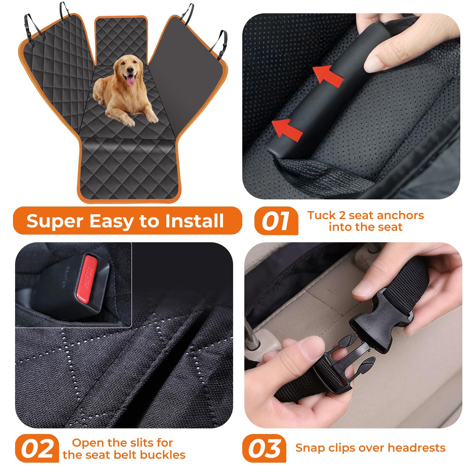 KITPLUS Dog Car Seat Cover for Pets Waterproof Seat Cover Hammock Nonslip Durable 600D Heavy Duty Scratch Proof Soft Back Seat Covers for Cars Trucks and SUVs, Black - image 4