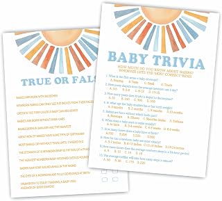 True Or False & Trivia Theme Baby Shower Game Activities-30 Watercolor Sunshine Game Cards(5”x7”) & 1 Answer Card(4”x6”)-Baby Shower Party Supplies & Favors for Girls-A04