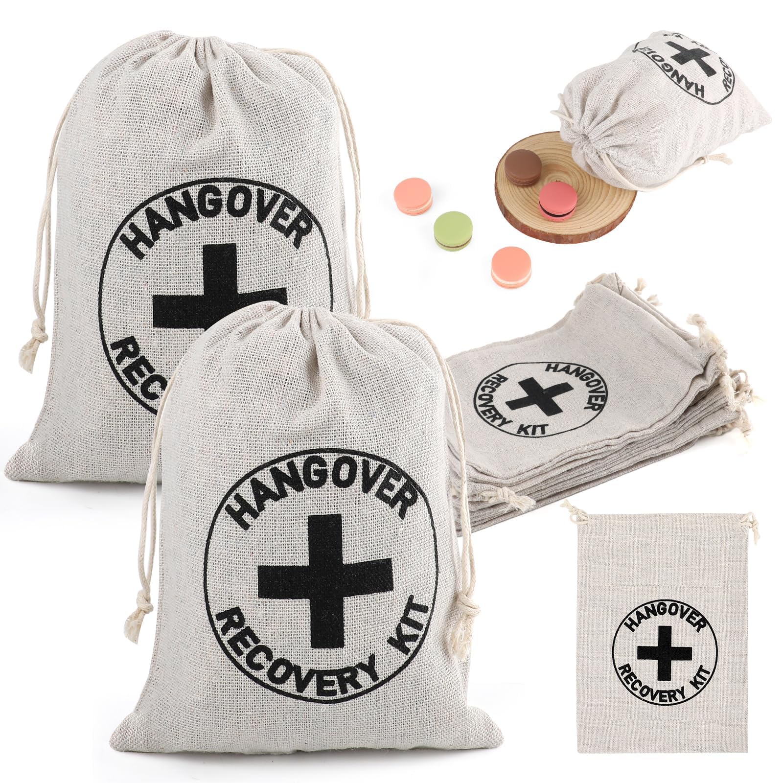 20pcs Hangover Kit Bags, Cotton Linen Bachelorette Party Favors Bags,12.5x17.5cm Drawstring Recovery Bag for Hangover Recovery Bridal Shower Bridesmaids Favors and Wedding Welcome Supplies