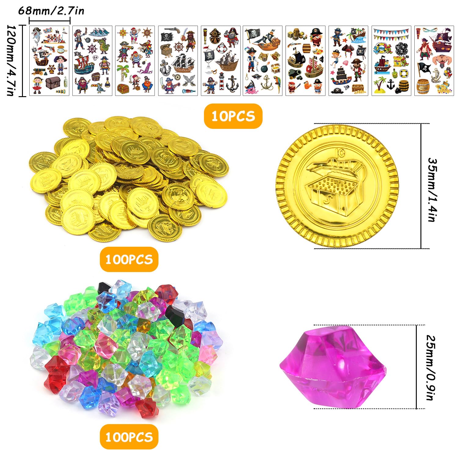 Set Trésor Pirate GNAUMORE - 50 Pièces D'Or + 50 Pierres Précieuses - Jeu Chasse Au Trésor Enfant - Déguisement