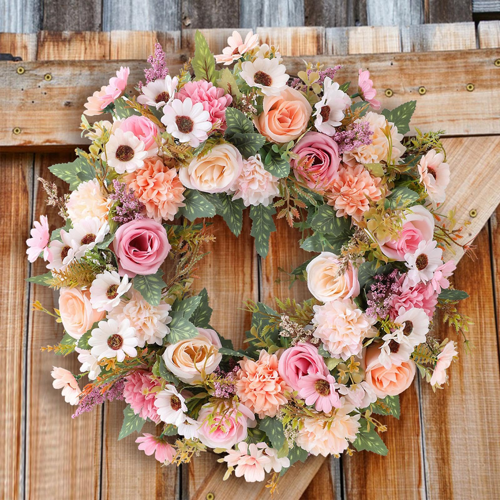 Ausla Ghirlanda Primaverile Artificiale con Ortensie e Rose, Ghirlanda | Materiale per Fiori di Seta, per Uso Interno Ed Esterno, Decorazione da Parete o Sfondo per Feste, Facile Manutenzione,
