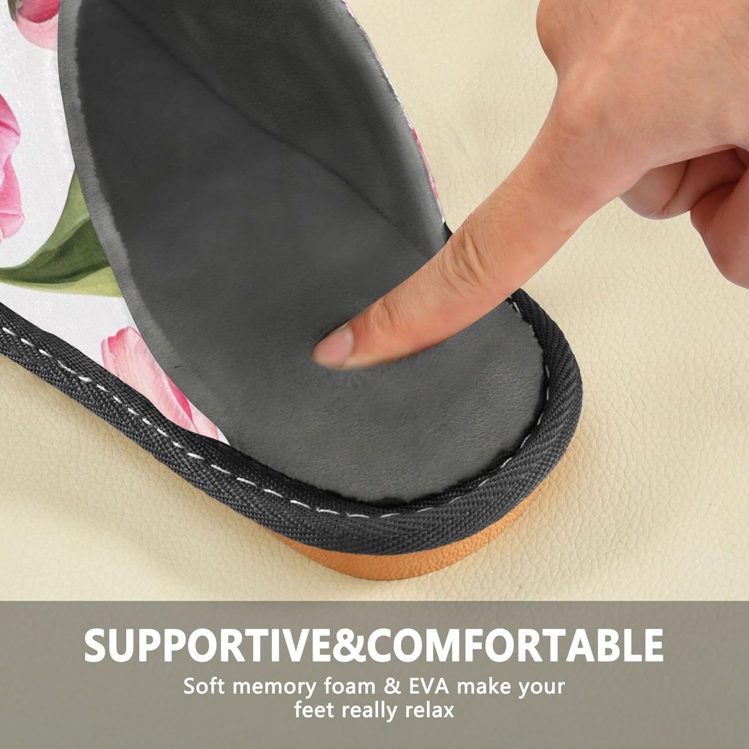 Pink Tulip Flower House Slippers – Cozy Fuzzy Slippers for Guests, Washable & Disposable, Perfect for Shoeless Home, Spa & Hotel Use A111482