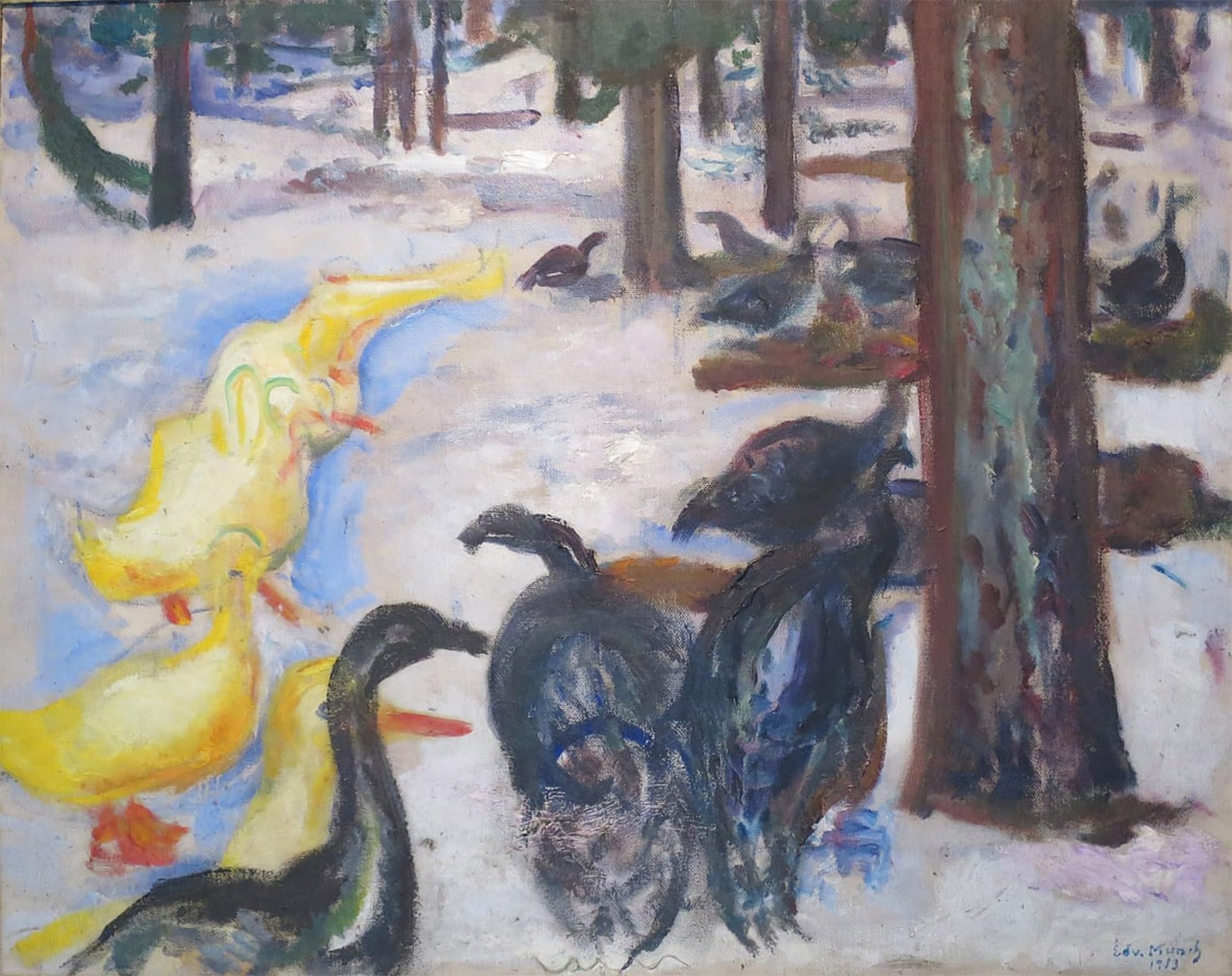 POSTERIIk Vintage Classic Picture Landscape Artwork Ducks and Turkeys by Edvard Munch Portrait Canvas Painting for Office Home Decor 60x90cm