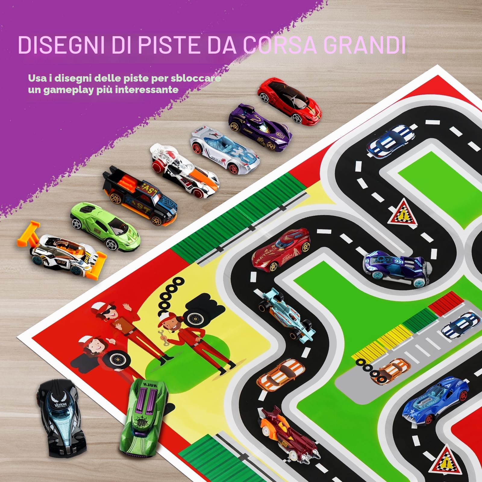 Calendario Avvento 2025, Calendario dell'Avvento per Bambini 3-12 Anni, Calendario per il Conto alla Rovescia di 24 Giorni Natale Regalo con 16 Macchinine, Mappa e 6 Personaggi dei Cartoni Animati