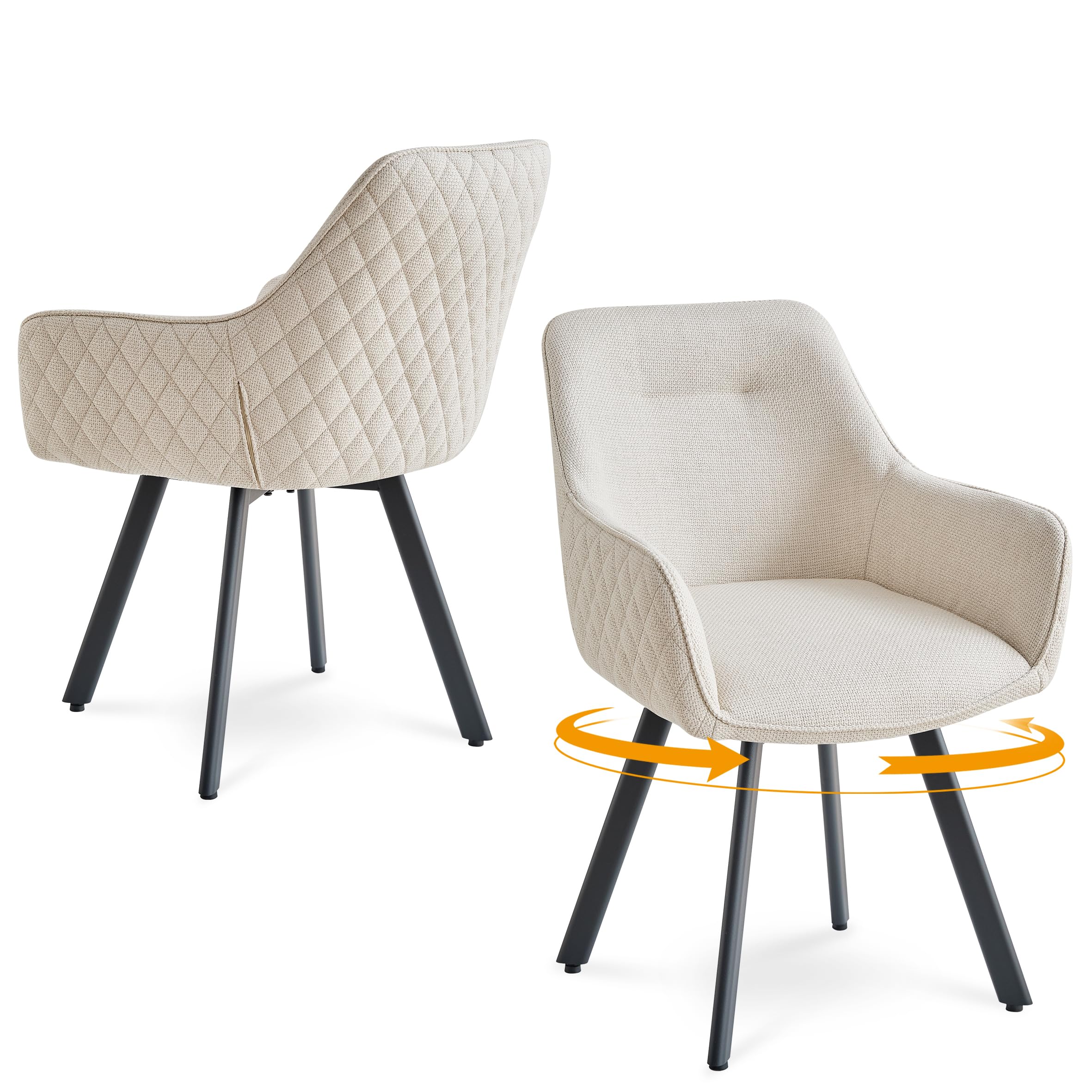 Sillas de Comedor Giratorias Pack de 2, Butacas Tapizadas con Reposabrazos, Moderna de Tela y Metal, para Salón, Beige