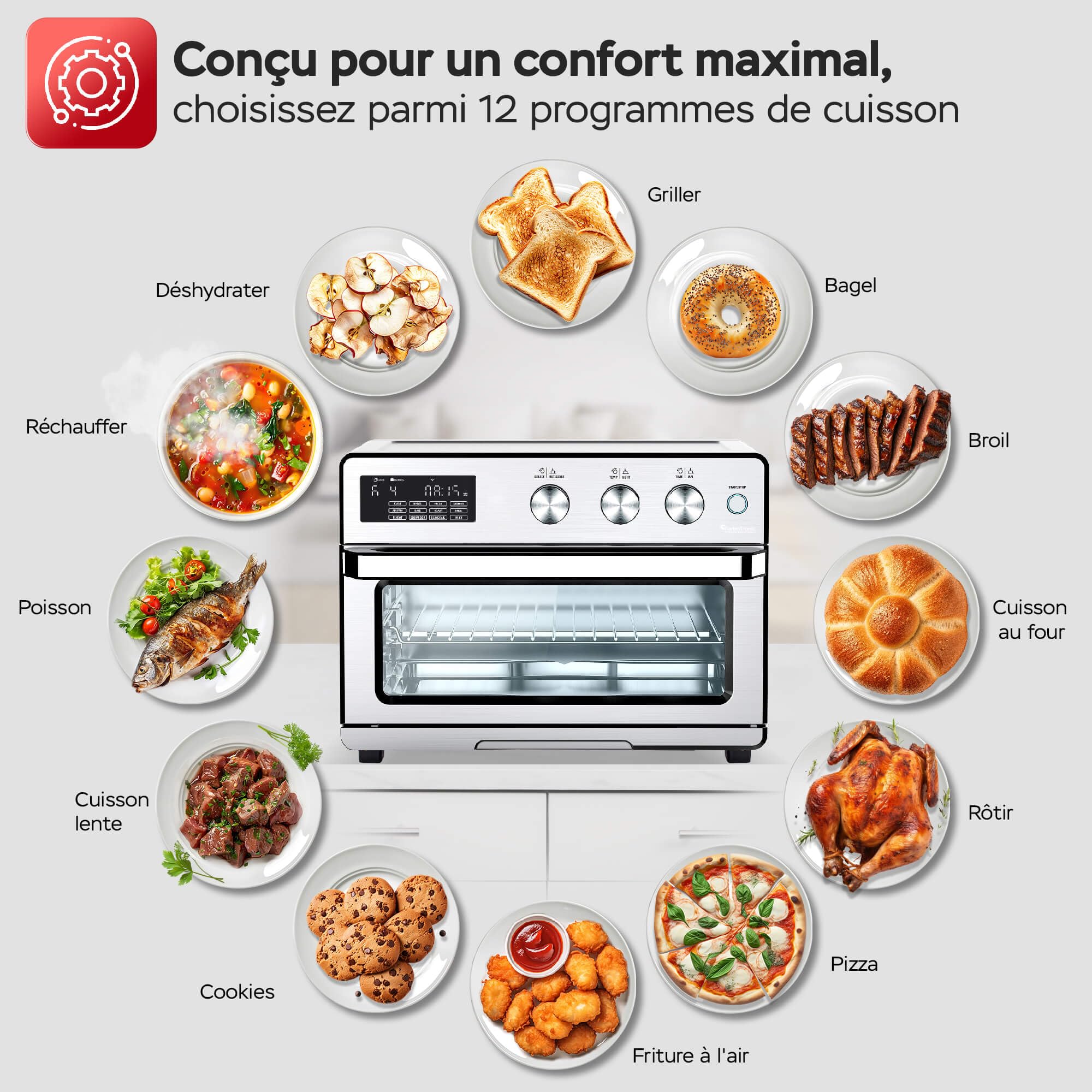 TurboTronic Four à Friteuse à Air, Horno de Aire Caliente Digital XXL 32L con Asador, 5 en 1 Mini Horno y Airfryer, Perfecto para Pollo, Deshidratador y Freidora sin Aceite