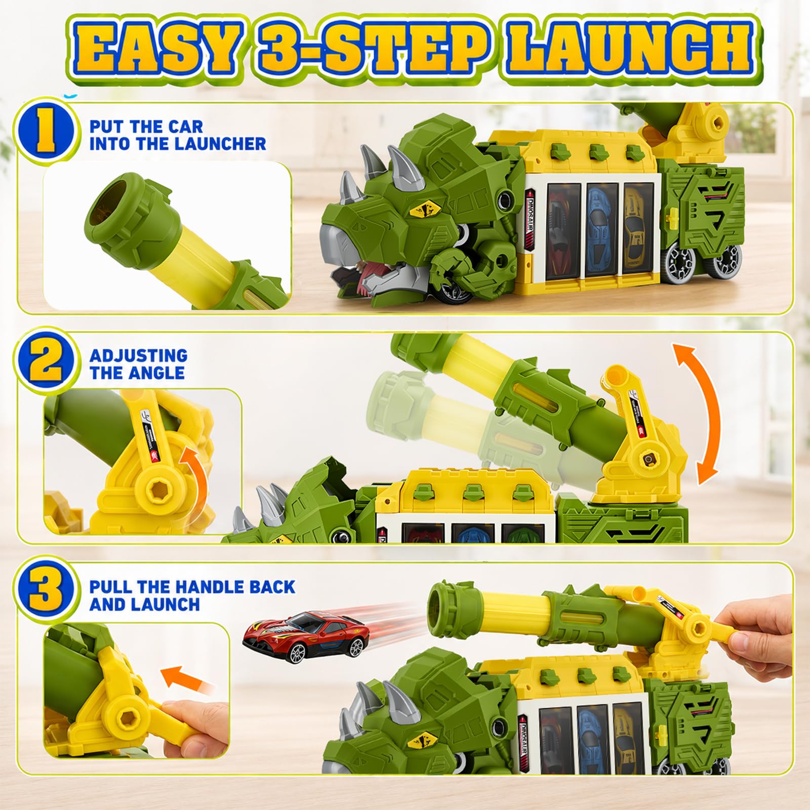 Camion Dinosaure Jouet Lanceur 12 Mini Voitures Garage Pliable Cadeau
