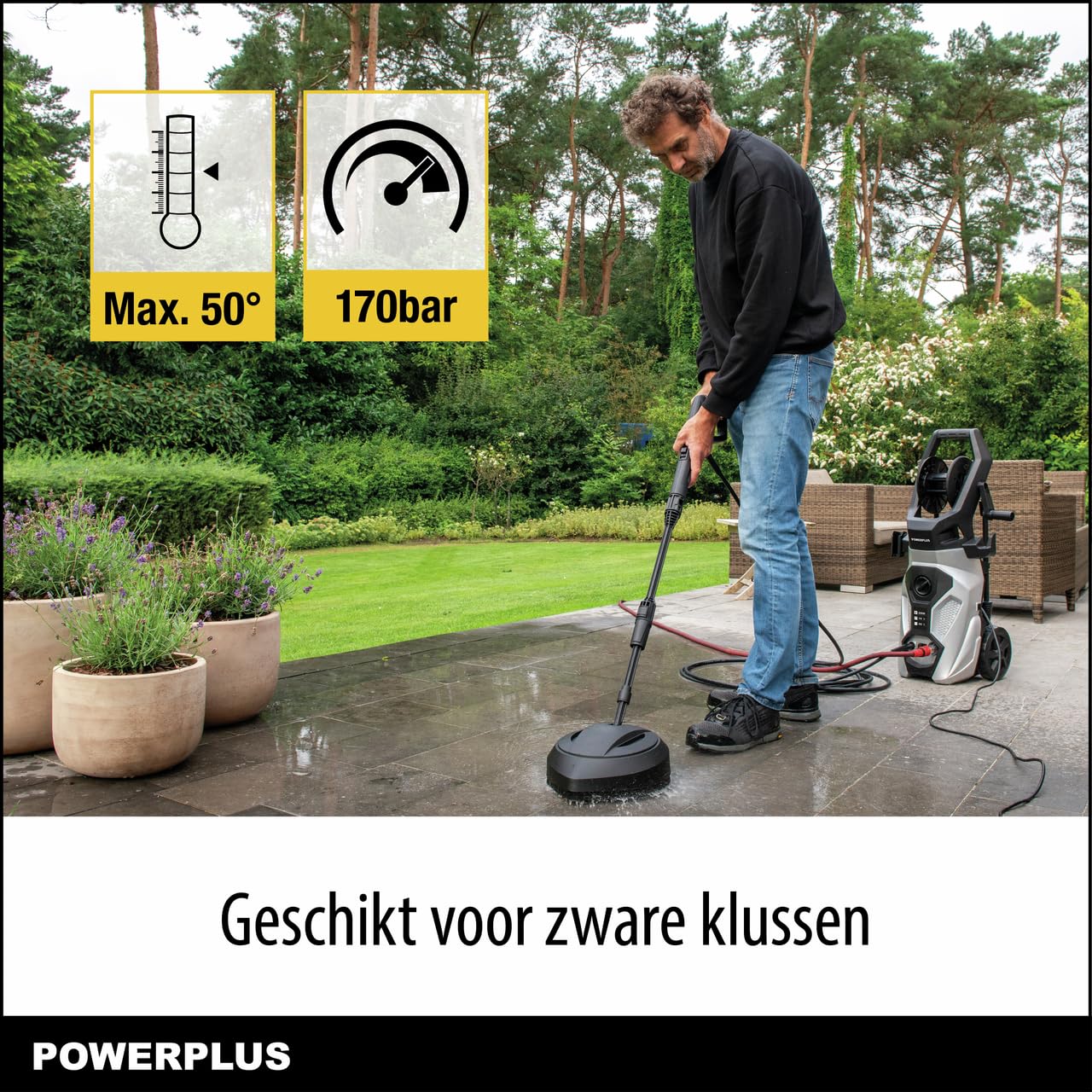 Powerplus Limpiador de Alta presión eléctrico POWXG90500 – Limpiador de terraza de 2200 W, función Start/Stop, Presión Máx. de 170 Bares y Temperatura de 50°C, Manguera de 8 m y Accesorios Incluidos