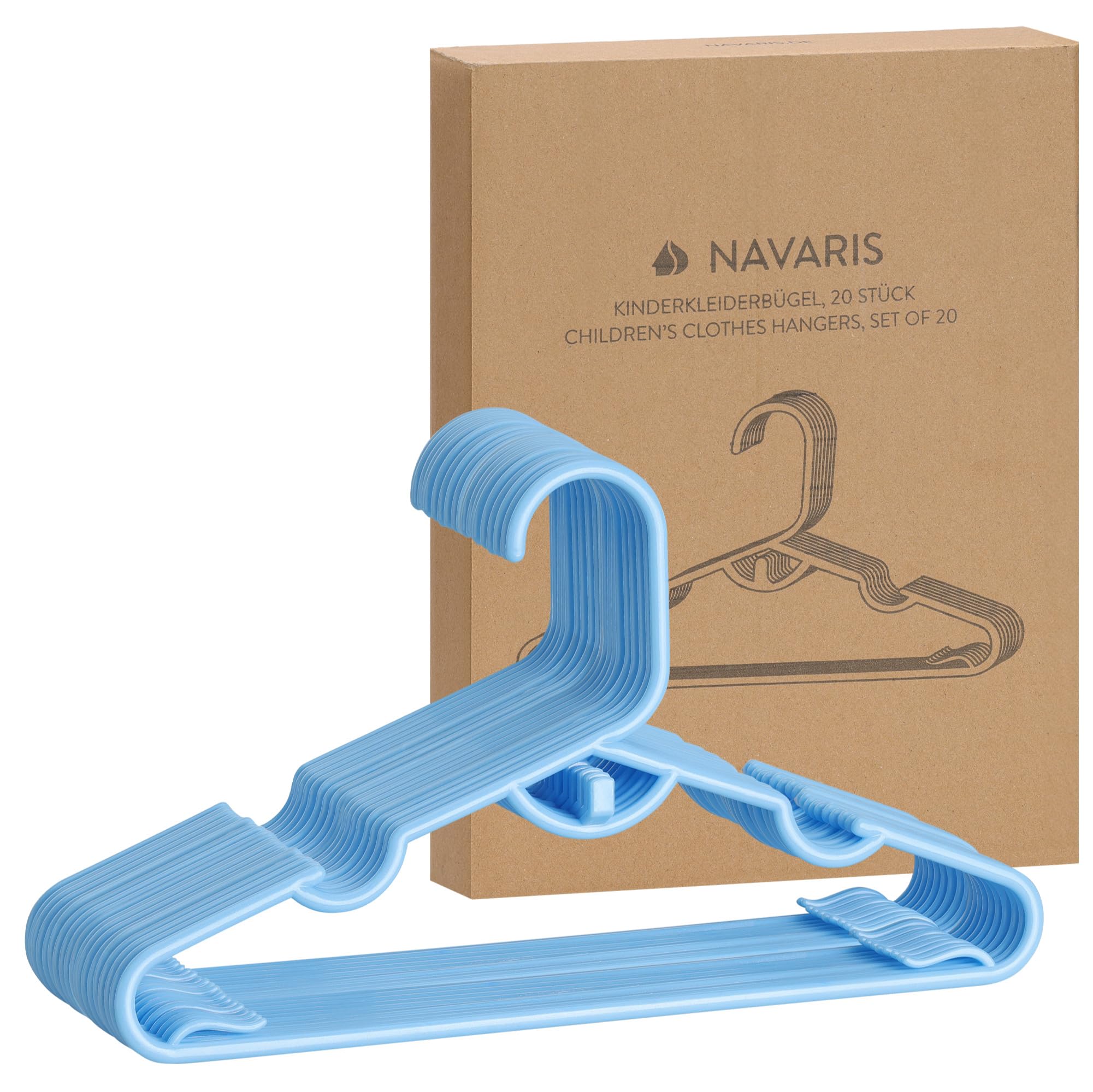 Navaris Baby Hangers for Childrens Clothes - Kids Coat Hanger Set for Newborn Babies to Young Children - Closet Organization for Clothing - Set of 20 - Blue