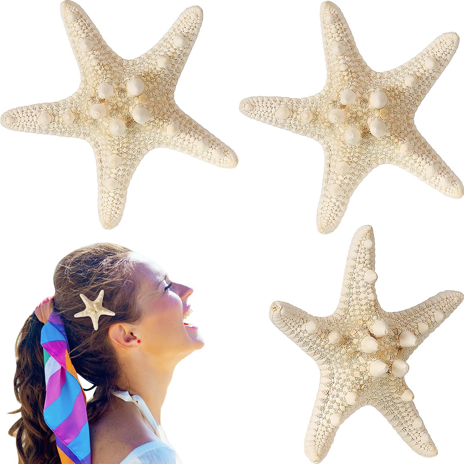 MAKINGTEC 4 Pieces Starfish Hair Clip, Mermaid Crown Mermaid Hair Accessories Resin Sea Star Hairpins Pretty Beach Hairpin,Natural Sea Star Hair Pins Cute Headwear for Kids Women Girls(Starfish)