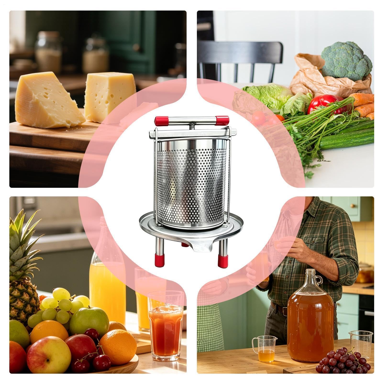 Gemüsepresse 2,8L mit T-Griff Manuelle Edelstahlpresse