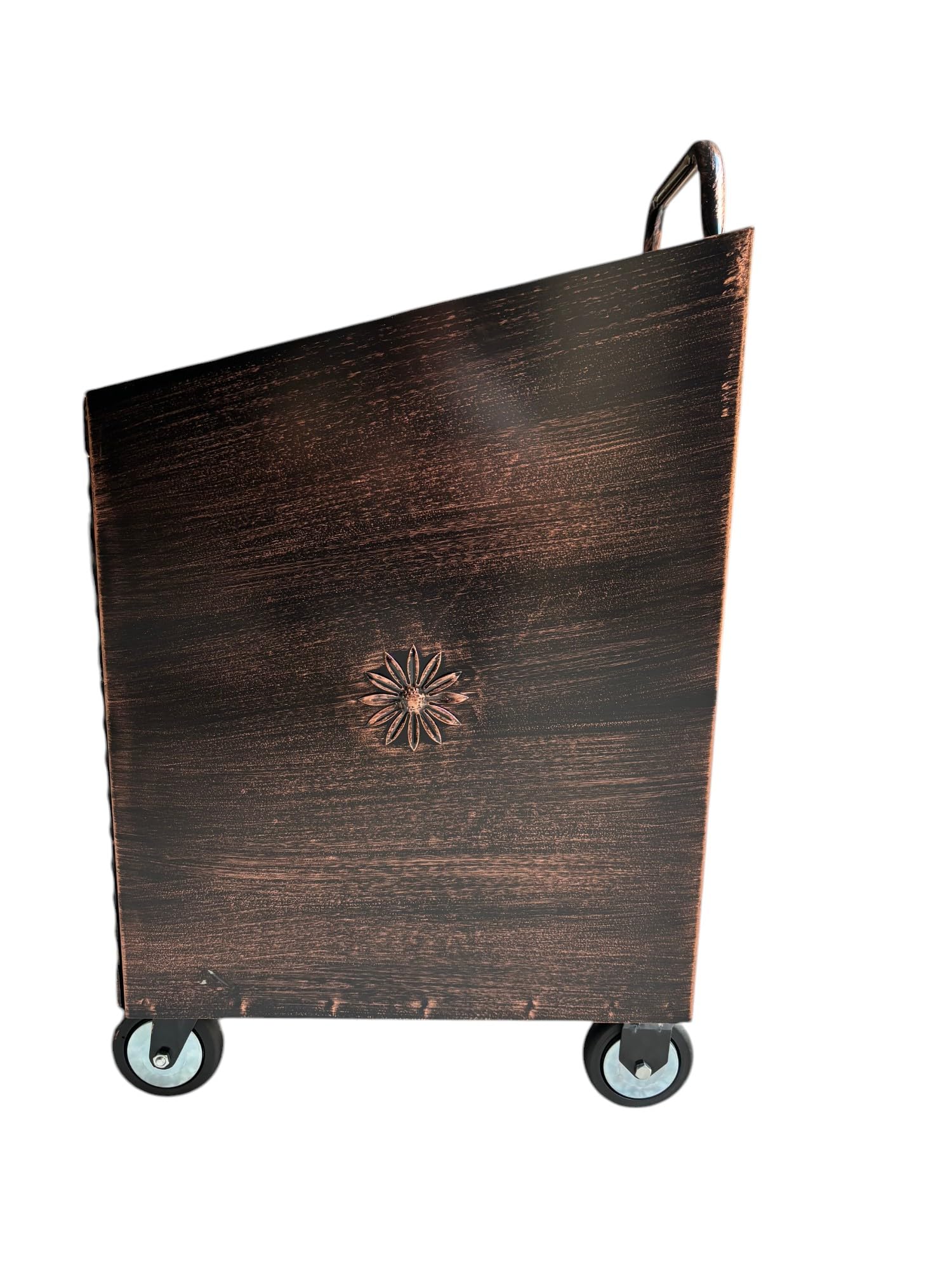 Porta Legna con Ruote, Porta Pellet, in Ferro Battuto, 52 x 50 x 84h cm, Motivo Floreale, Per Camino e Stufe (Rame)