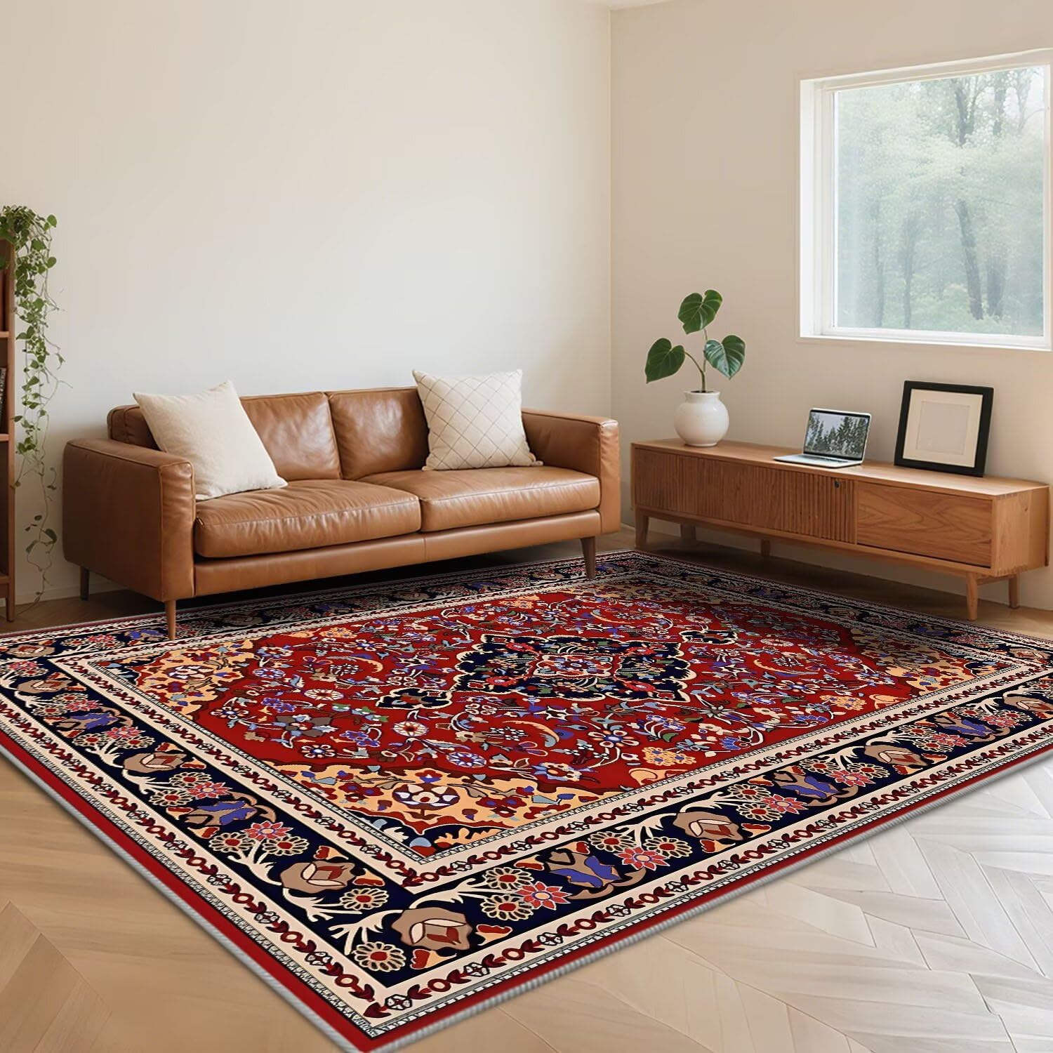 Tapis enfants antidérapant rétro rouge 200x250 cm pour grand salon et chambre