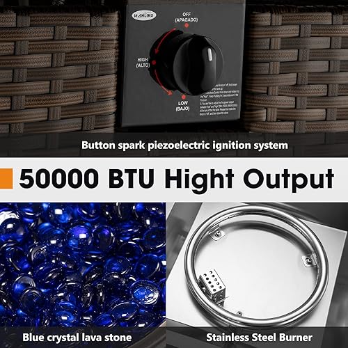 Miniatura 2 de HANLIKO-Brown - Mesa para fogata al aire libre de 28 pulgadas, mesa de mimbre para patio de 50,000 BTU, mesa de madera sintética, jardín exterior,