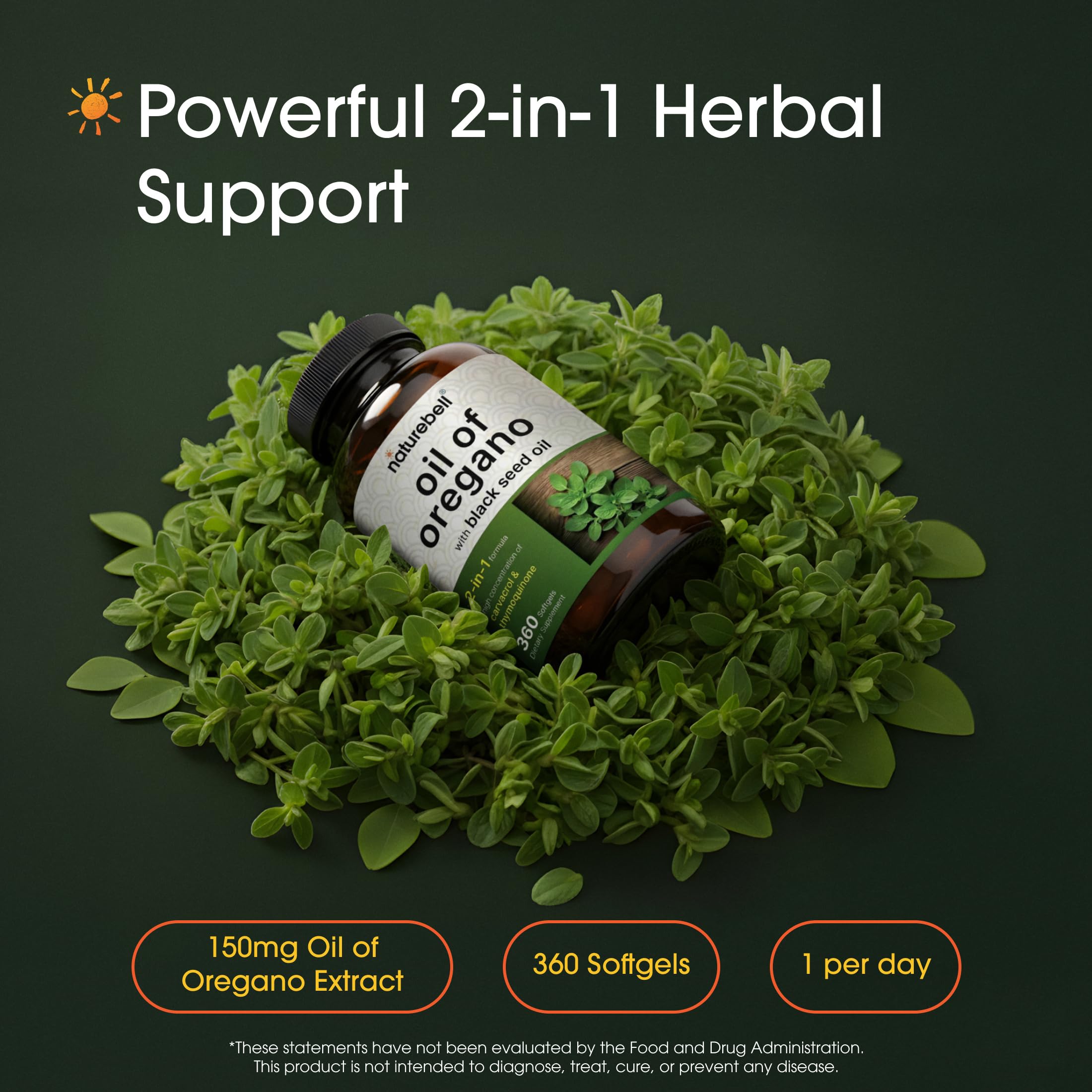 NatureBell Oil of Oregano with Black Seed Oil - 360 Softgels - 2-in-1 Herbal Complex for Immune Health* - Includes Carvacrol, Thymoquinone & Extra Virgin Olive Oil - Non-GMO — Amazon image 2