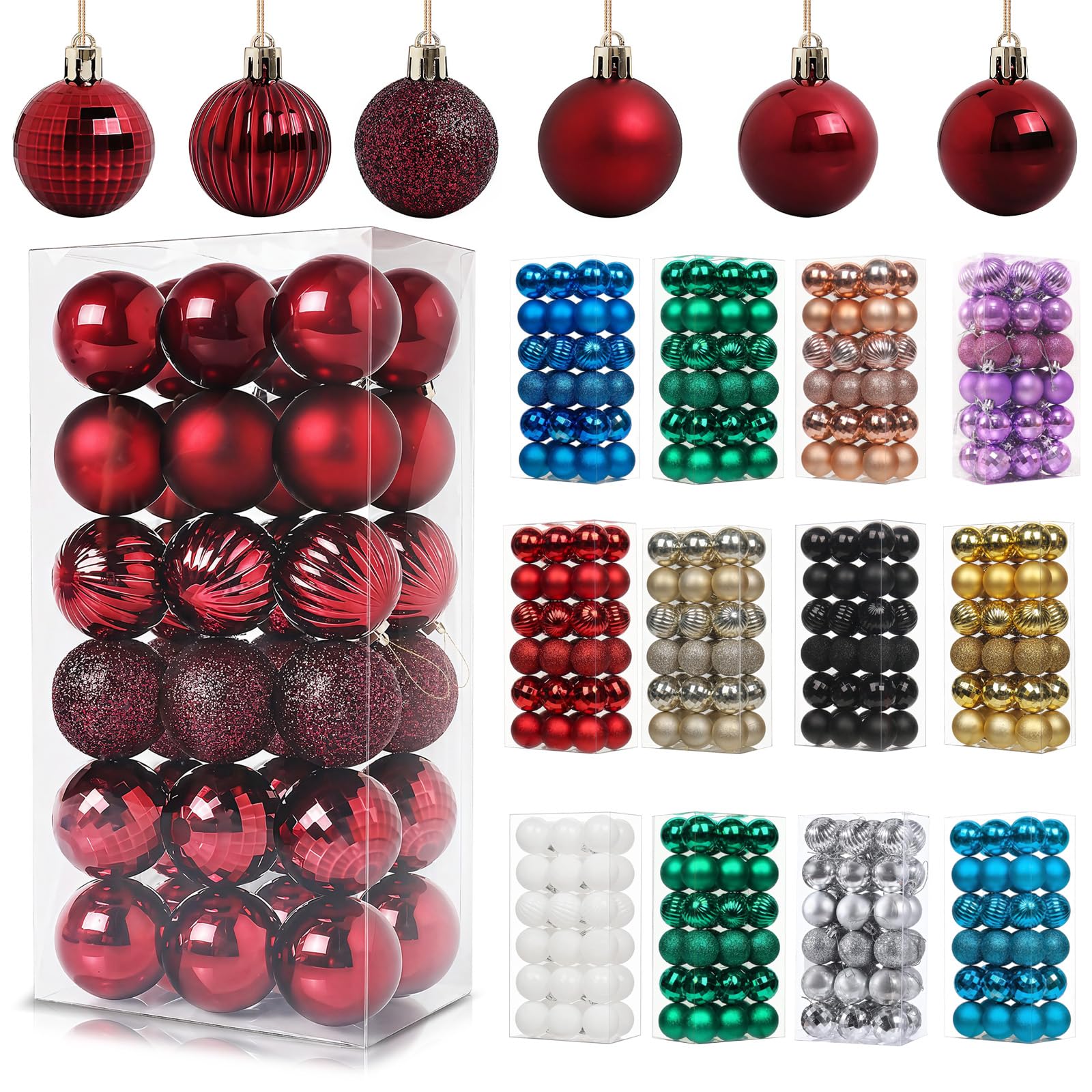 36Pcs Burgundy Baubles for Christmas Tree Decorations,40mm/1.57" Small Xmas Bauble Hanging Ball,Christma Balls Ornaments with Strings,Shatterproof Wine Red Christmas Baubles for Xmas Tree Party Decor — image 1