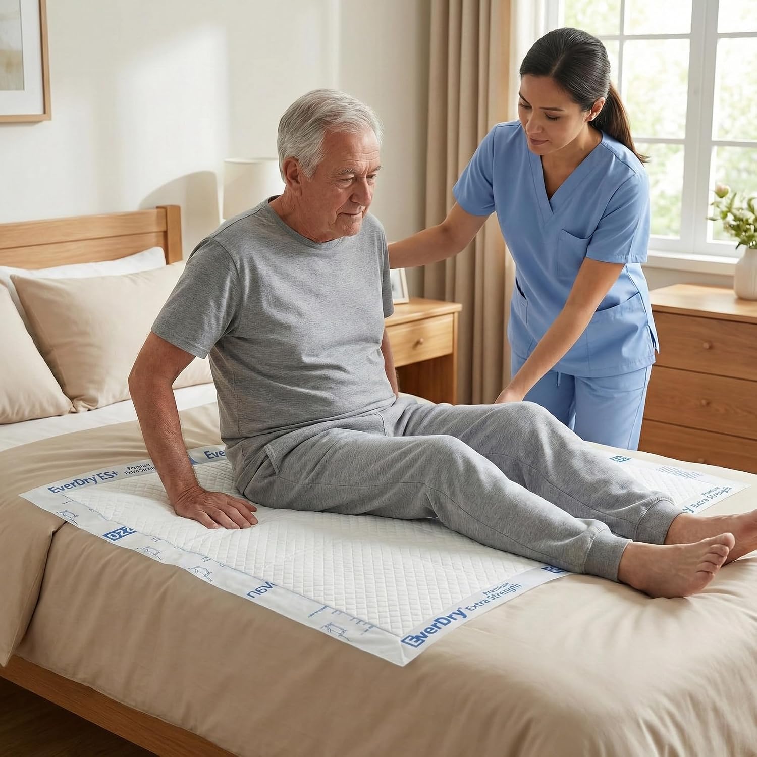 EverDry Repositioning Pads, 30" x 36", Super Absorbent Disposable Underpads, Extra Strength 5-Layer Design, Breathable & Odor Control, Incontinence Bed Pads for Adults & Elderly, 5 Count