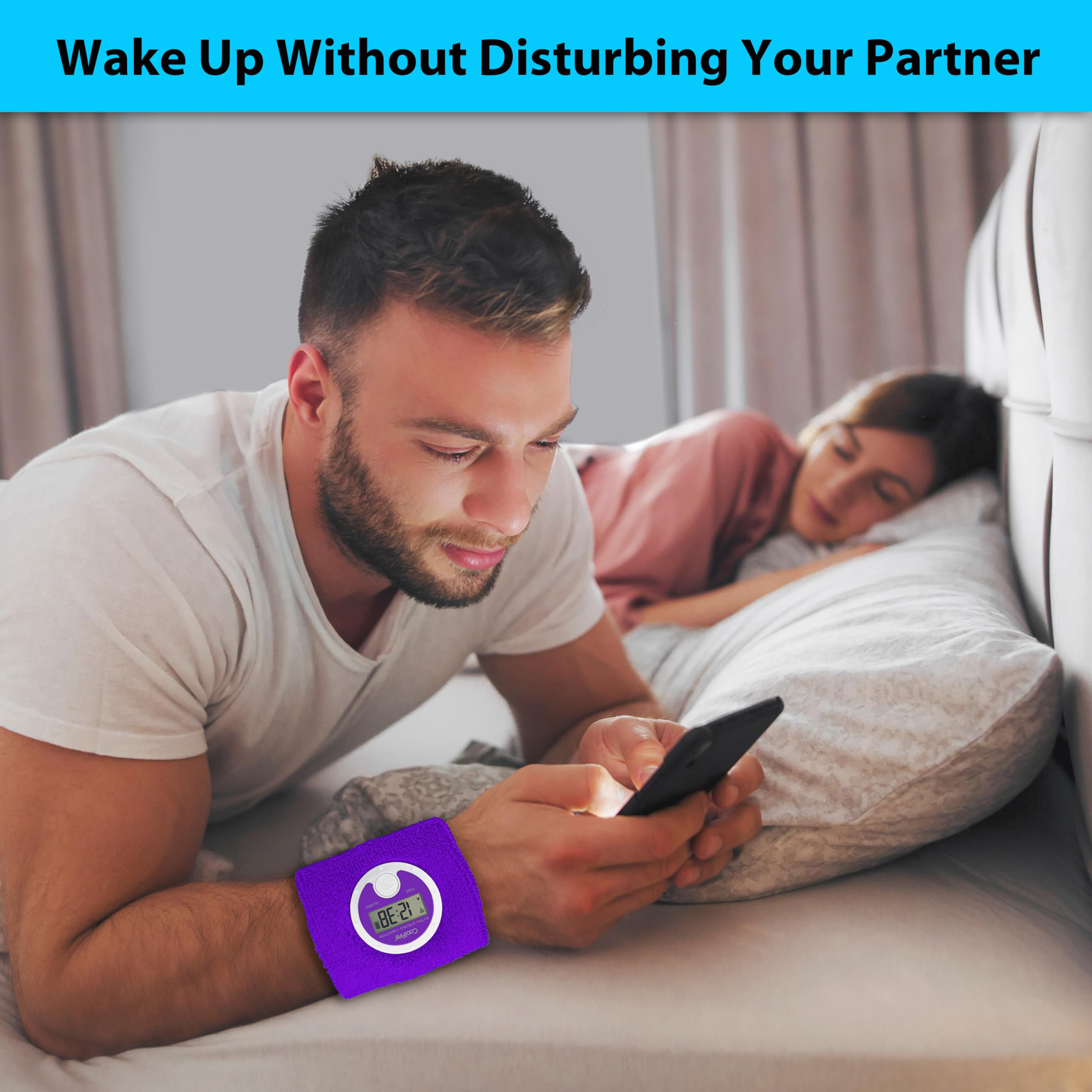 CoolFire - Silent Wake Yourself Up, orologio con sveglia vibrante per coppie, facile da installare sull'app, studenti, non udenti. Sveglia da polso silenziosa con vibrazione (viola)