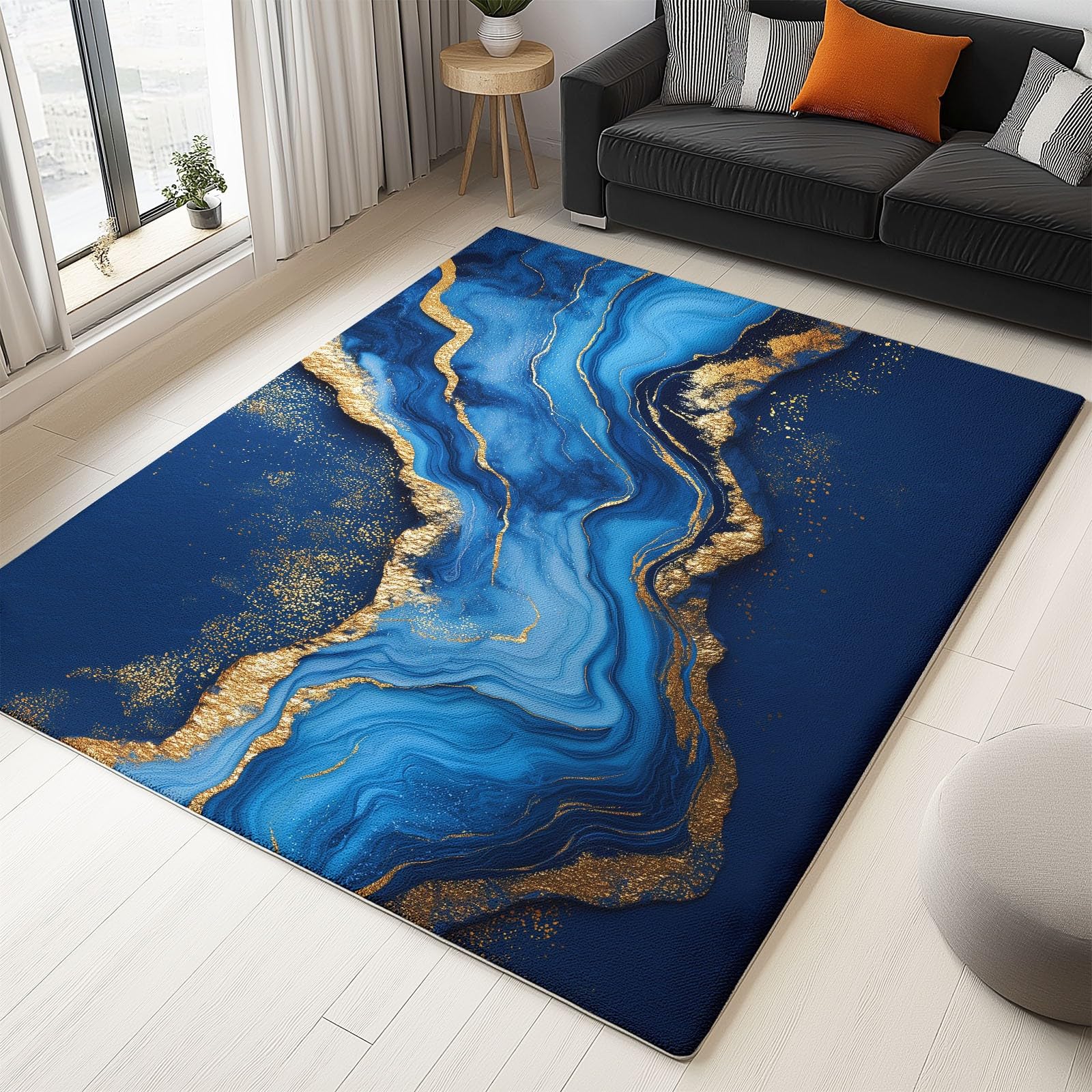 Tapis de salon anti-glisse bleu foncé en flanelle douce lavable 180x240 cm