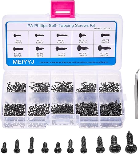 Miniatura 8 de Juego de 1100 tornillos de cabeza redonda para computadora laptop, mini tornillos Phillips avellanados M1.2,M1.4,M1.5,M2 para reparación de