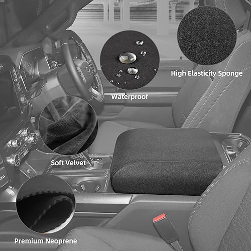 Miniatura 3 de JeCar Funda de cojín de neopreno para consola central, accesorios interiores para Ford F150 2021 2022, color negro