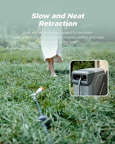 Miniatura 6 de Carrete de manguera de jardín retráctil de 12 pulgada x 130 pies, soporte de metal profesional y boquilla de metal de 9 patrones, resistente a los