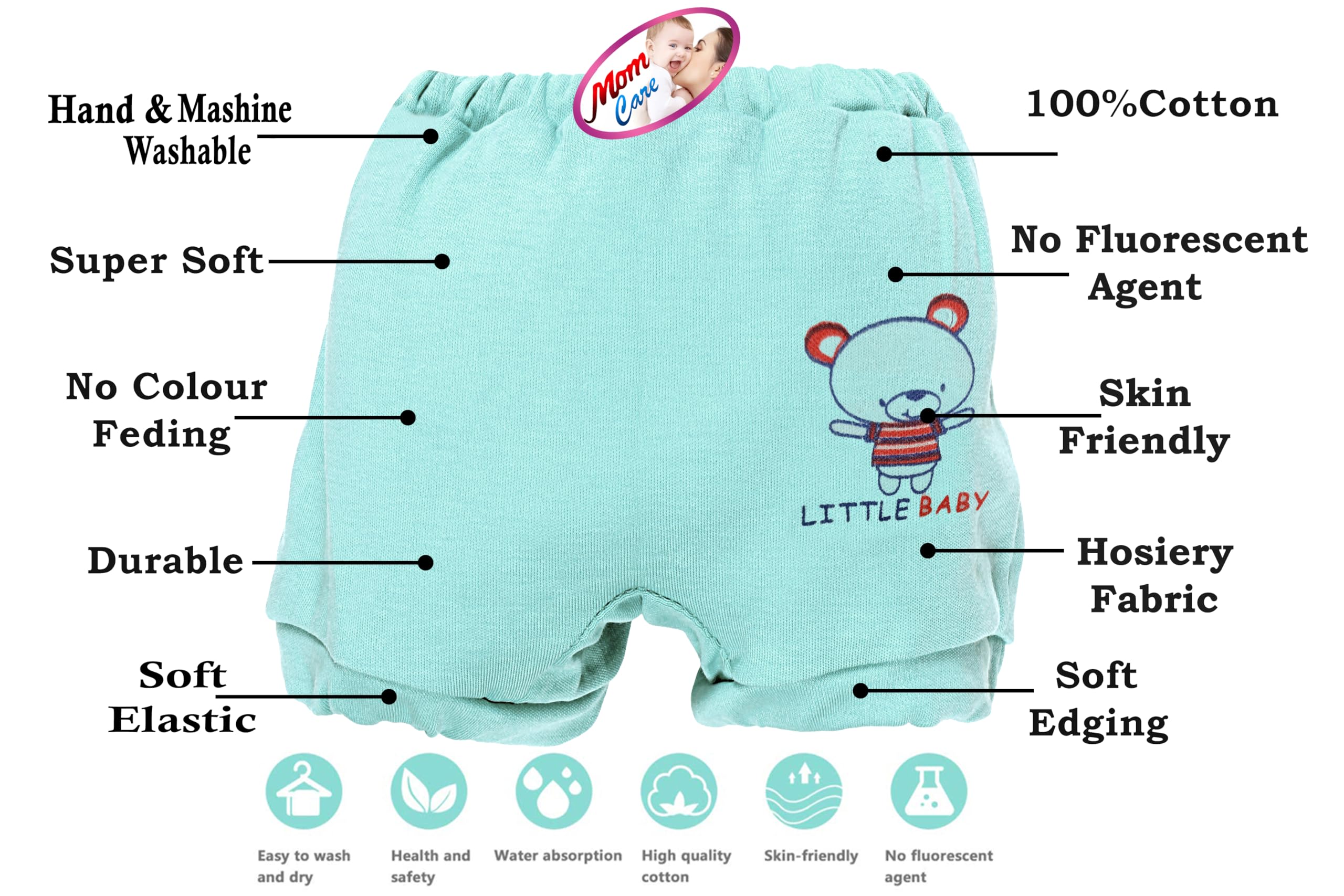 MOM CARE Cotton Newborn Baby Panties for 2-3 Years Girls Boys - Cloth Langot/Bloomer/Drawer for Diaper Free Time With Soft Elastic - Multi Colored 6 Pcs Multicolour 1