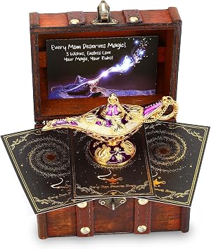 Magic Genie Lamp Enchanted Wish Set with Vintage Treasure Box, Creative Fantasy Gifts for Women, Moms Birthday Surprise, Enchanted Home Decor Keepsake for Mom Wife Grandma