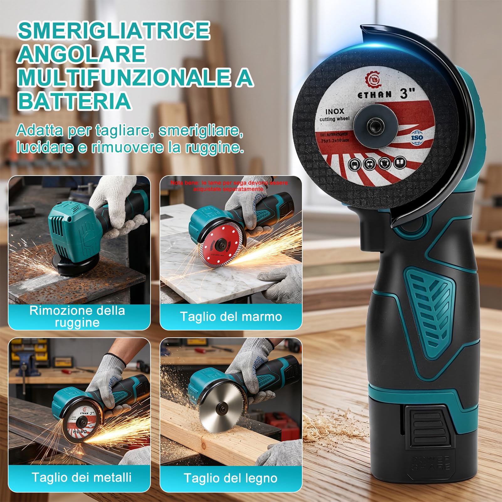 Mini smerigliatrice angolare a batteria, 16,8 V, 75 mm, 22000 giri/min, smerigliatrice angolare senza fili, set Miniflex Akkuflex con 2 batterie da 1300 mAh, per taglio, lucidatura