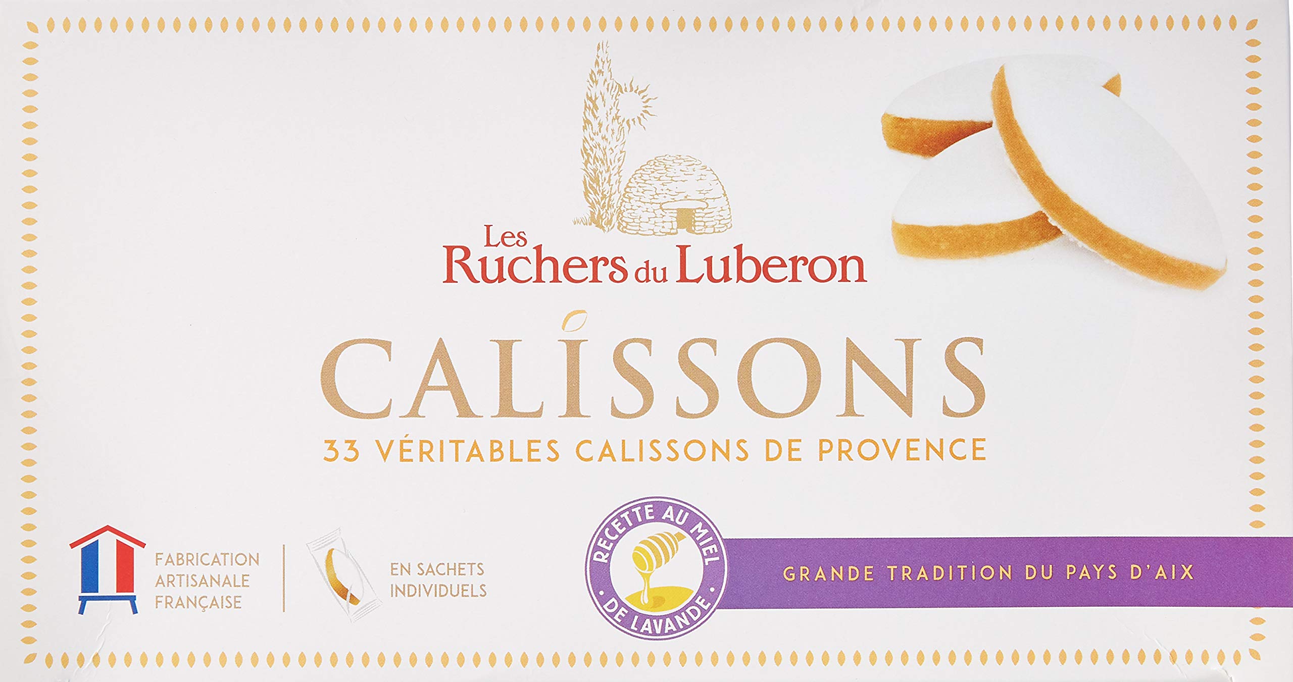 Les Ruchers du Luberon - Ballotin de 33 Calissons d’Aix en Sachets Individuels 400g - Recette au Miel de Lavande de Provence