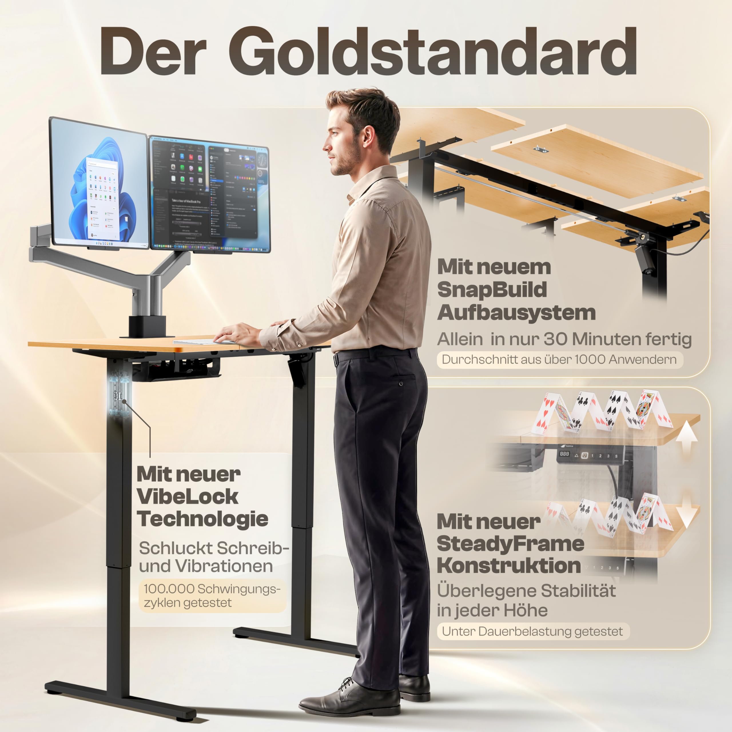 Foxtrot Höhenverstellbarer Schreibtisch elektrisch [JETZT NEU] | 120x60cm | Leiser Schreibtisch höhenverstellbar elektrisch | Elektrischer Schreibtisch mit Kabelversteck & OneTouch Profilen