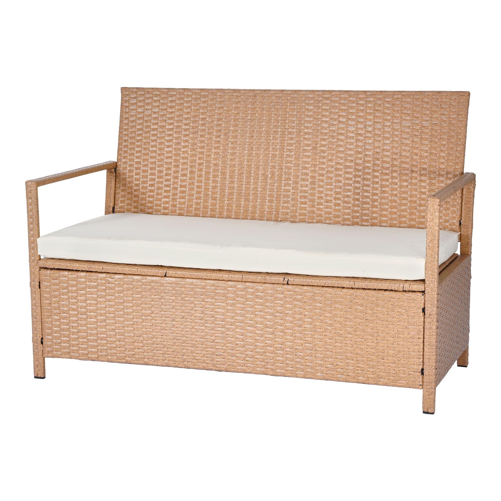 VEVOR Banc de Rangement Extérieur en Rotin Synthétique Coffre de Jardin 265 L, Banc de Terrasse avec Coussin, Capacité de Charge 120,2 kg, Siège d'Extérieur pour Patio, Jardin, Balcon, Cour, Porche