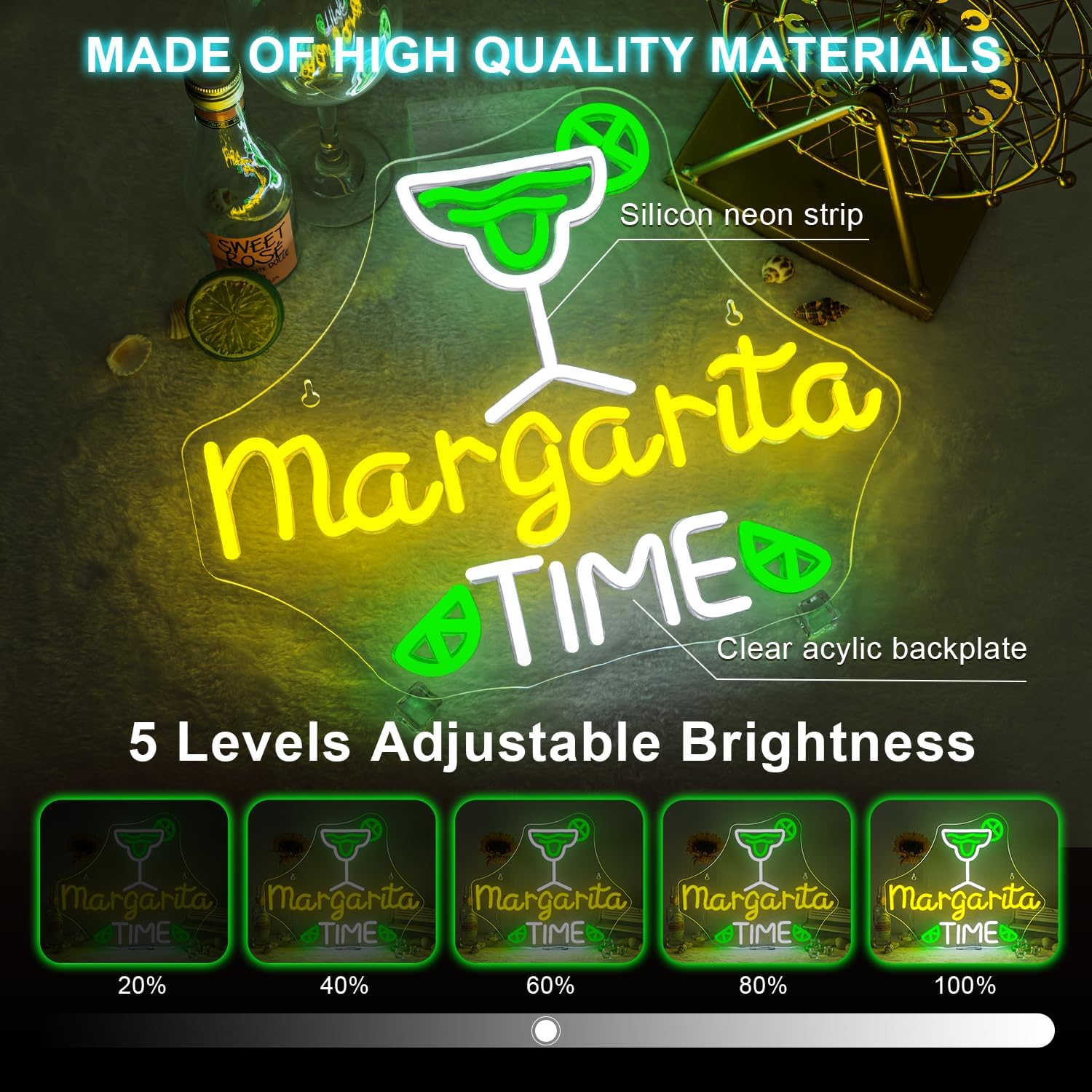 Lucunstar Margarita Time Neon Sign for Wall Decor Margarita Led Signs USB Dimmable Neon Lights for Beer Bar Kitchen Restaurant Home Pub Party Man Cave Club Shops Hotel Store Business Gift - Image 4