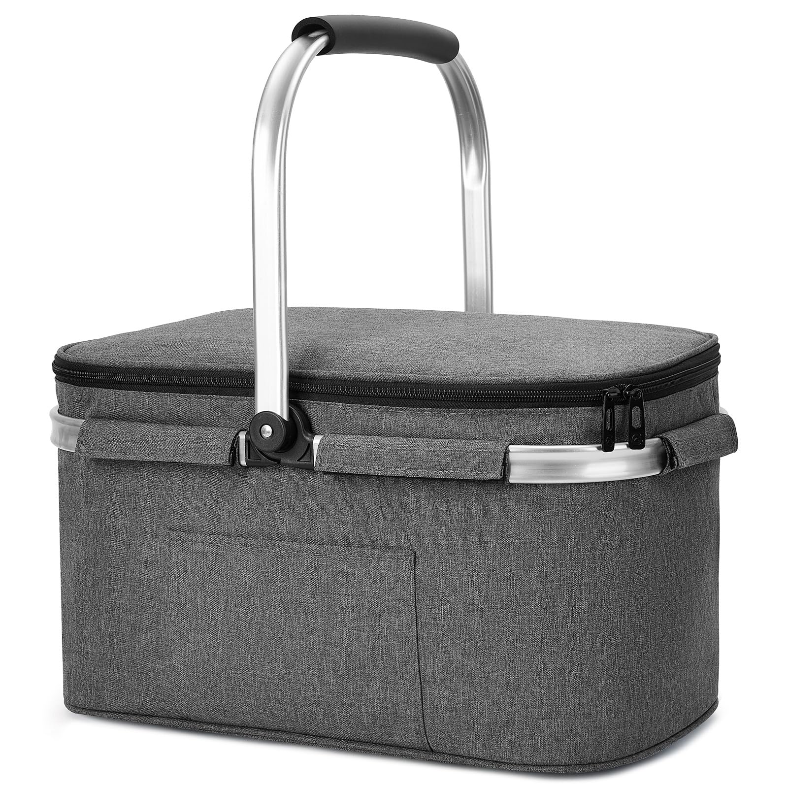 ALLCAMP Kühltasche – Einkaufskorb mit Deckel, Kühlbox, Abnehmbarer Picknickkorb für 4 Personen, Dicker Thermokorb mit Aluminiumrahmen
