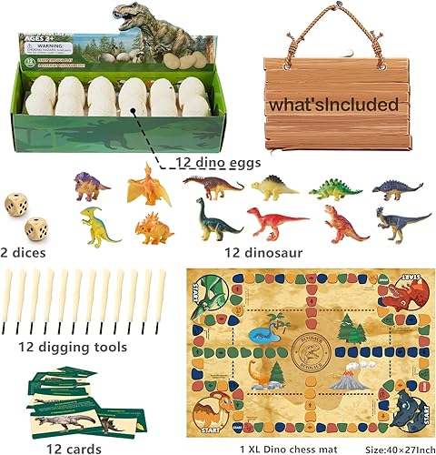 Miniatura 9 de Kit de excavación de huevos de dinosaurio - Kit de excavación de huevos fósiles de dinosaurio con tapete de juego para niños, cesta de Pascua,
