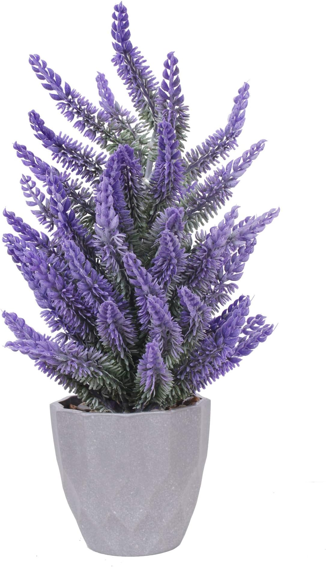 Potted Lavender Artificial Plants - Lavender Faux Flowering Plant with Gray Ceramic Vase for Home, Party & Wedding Décor (12 inch Purple-Green)