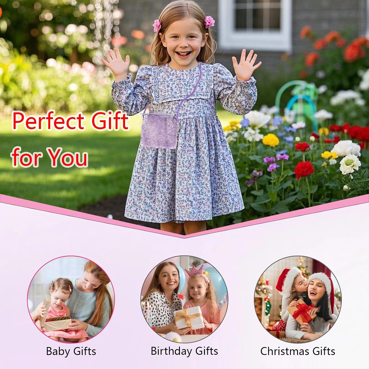 6Pcs Reversible Sequin Crossbody Coin Purse for Girls Mermaid Sequin Sparkly Shoudler Bag Gift Set for Birthday Party Favors (Square)