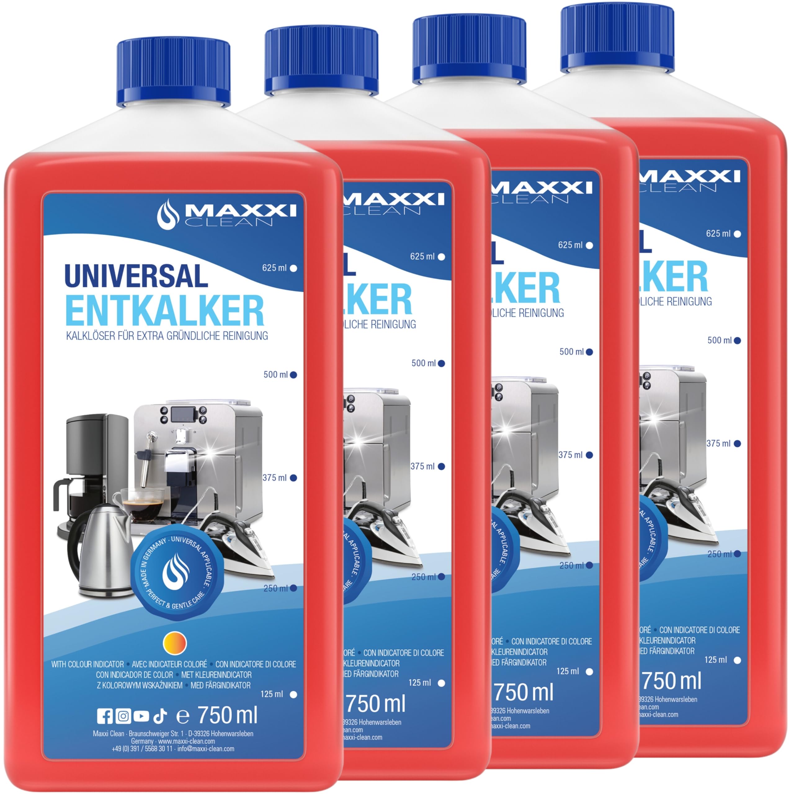 Maxxi Clean 15x 750 ml Universal Entkalker Konzentrat für Kaffeemaschinen & Kaffeevollautomaten aller Typen und Marken universelle Gerätereinigung gegen Kalk und Verschmutzungen