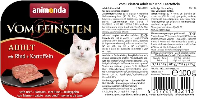 Foto 4 de 4 de animonda Vom Feinsten Comida húmeda para Gatos con Carne de Vacuno + Patatas (6 x 100 g), sin Cereales