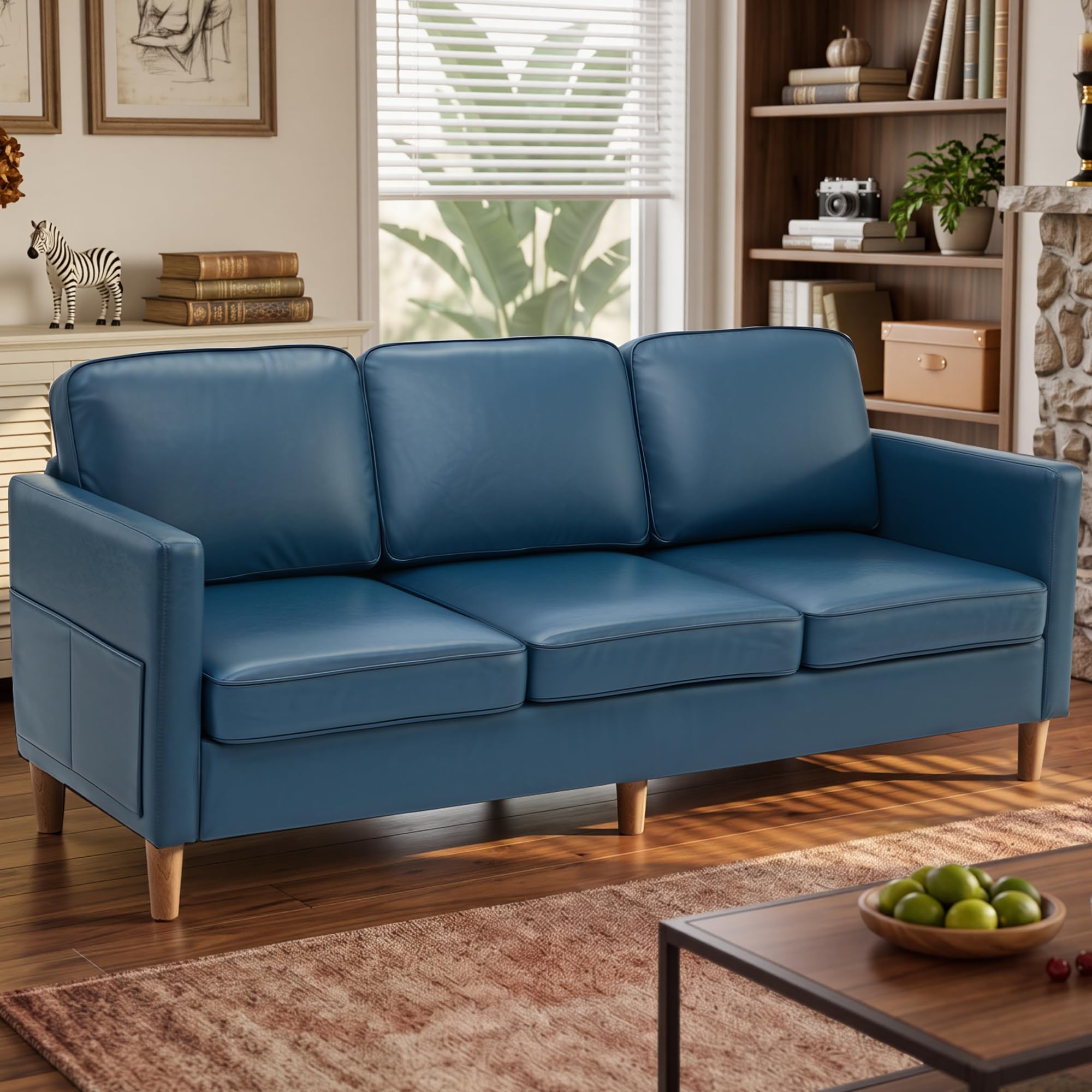 80" Faux Leather Sofa Mid Century Modern 3 Seater Couch for Living Room