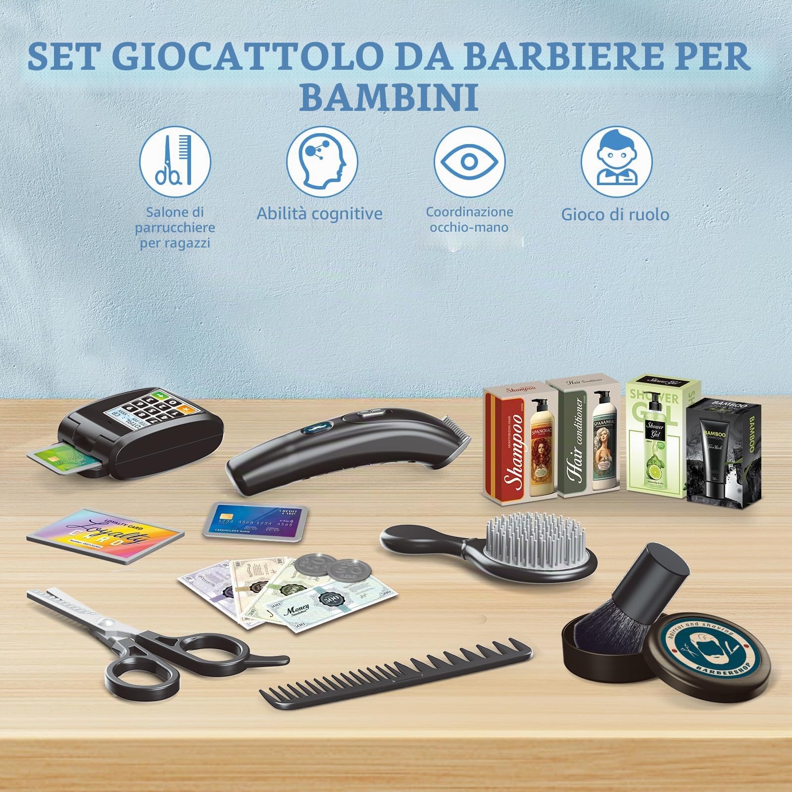 RedCrab Set Parrucchiera per Bambini, 50 Pezzi Gioco di Barbiere di Moda con Asciugacapelli, Rasoio Giocattolo e Accessori per Styling, Giochi di Ruolo per Bambini Ragazza e Ragazzo 3+ Anni